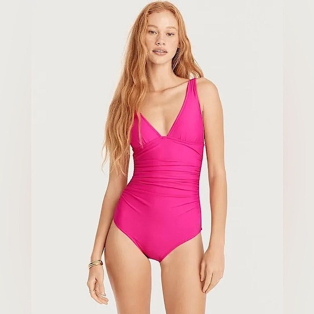 J.Crew Ruched V-neck one-piece in Radiant Fuchsia Women’s Size 14